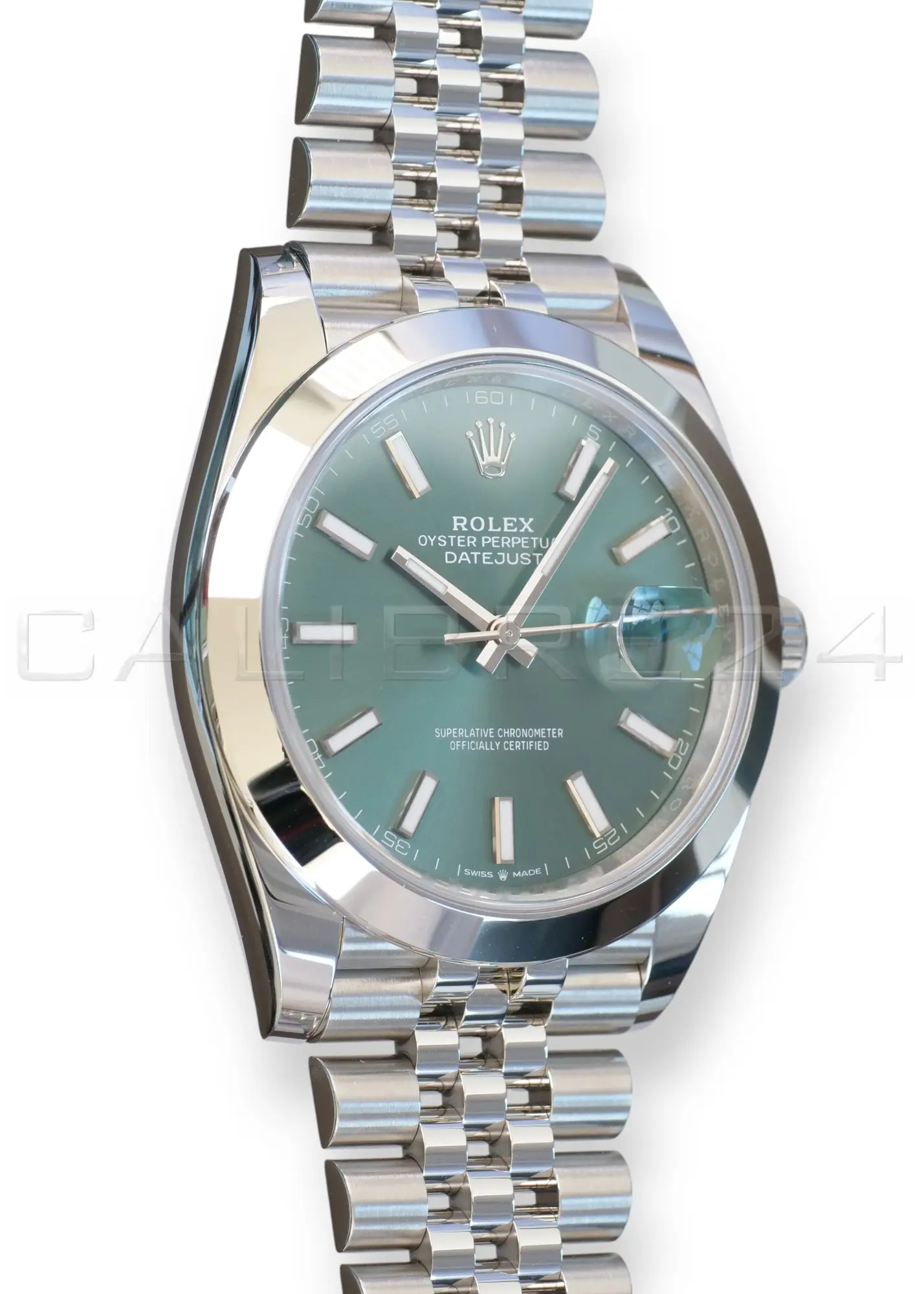 Rolex Datejust 41 Mint Green 126300 Dmooth Bezel Jubilee Bracelet 2026 Brand New Unworn 2025 full set with box and papers available at Calibre24 Luxury Watches Perth Australia