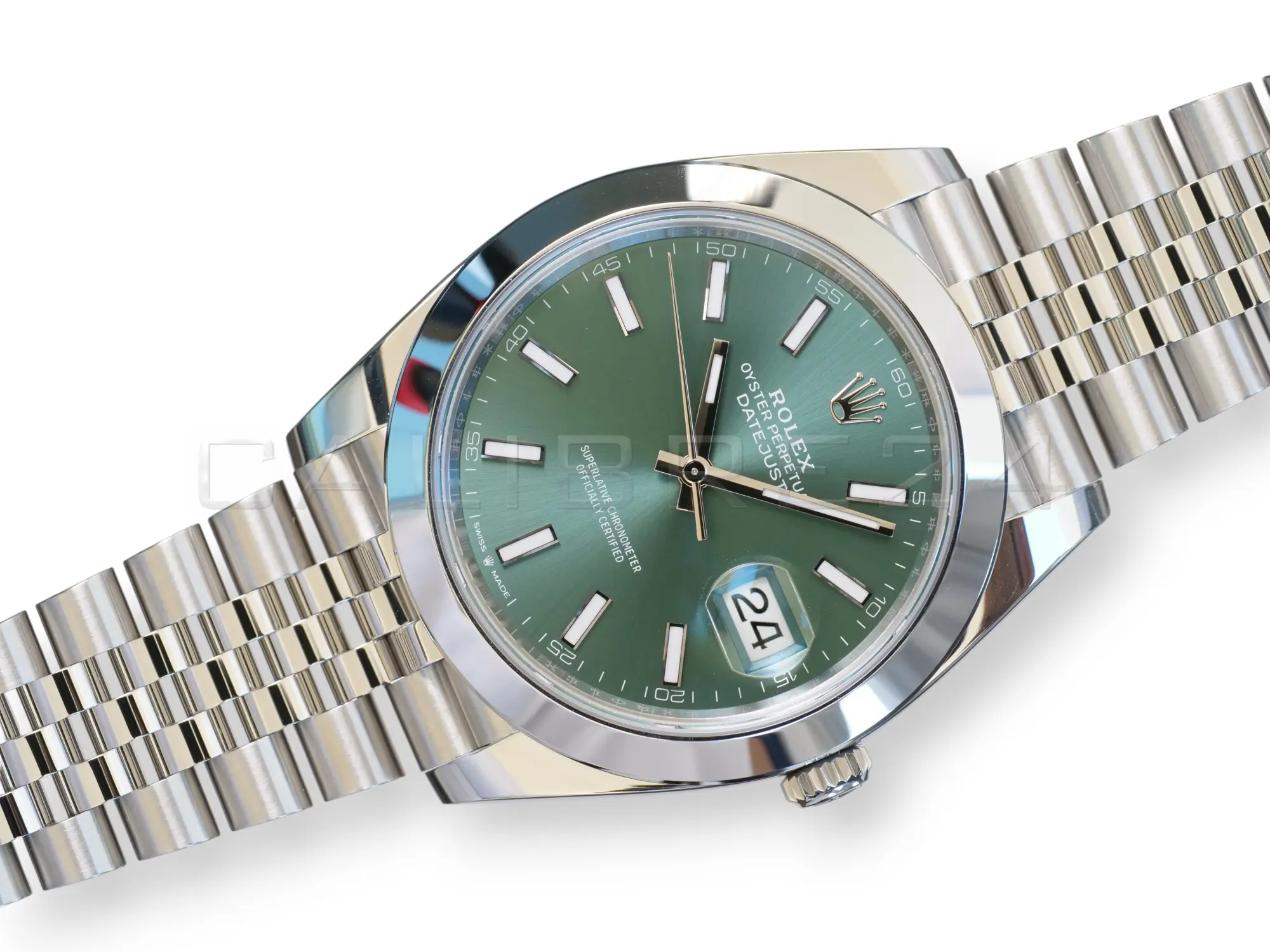 Rolex Datejust 41 Mint Green 126300 Dmooth Bezel Jubilee Bracelet 2026 Brand New Unworn 2025 full set with box and papers available at Calibre24 Luxury Watches Perth Australia