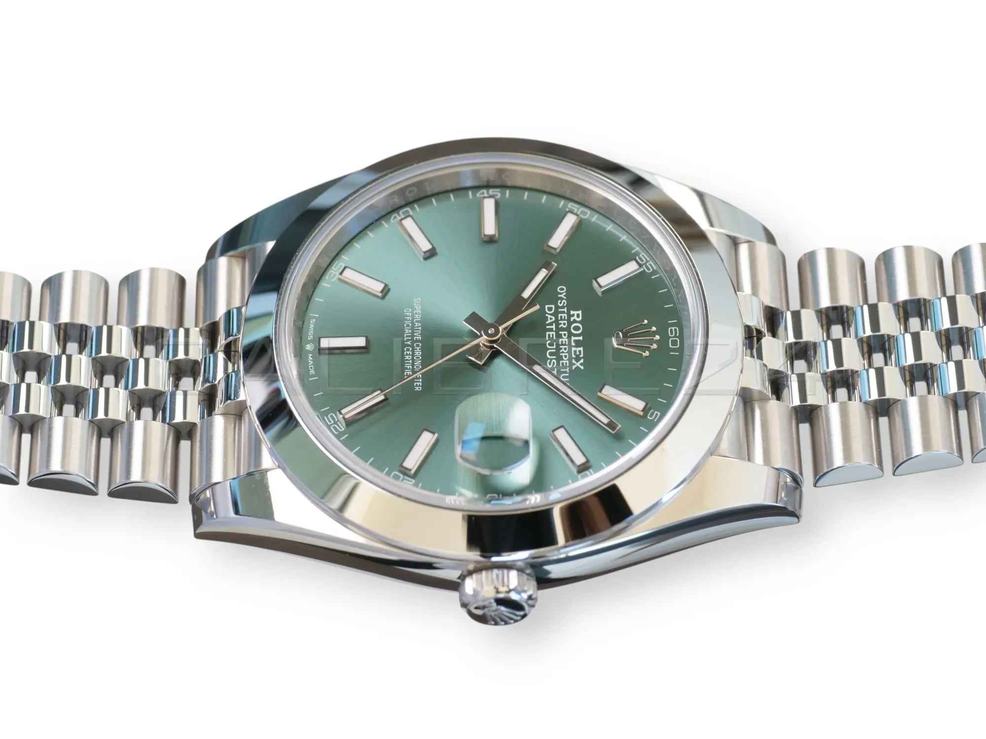 Rolex Datejust 41 Mint Green 126300 Dmooth Bezel Jubilee Bracelet 2026 Brand New Unworn 2025 full set with box and papers available at Calibre24 Luxury Watches Perth Australia