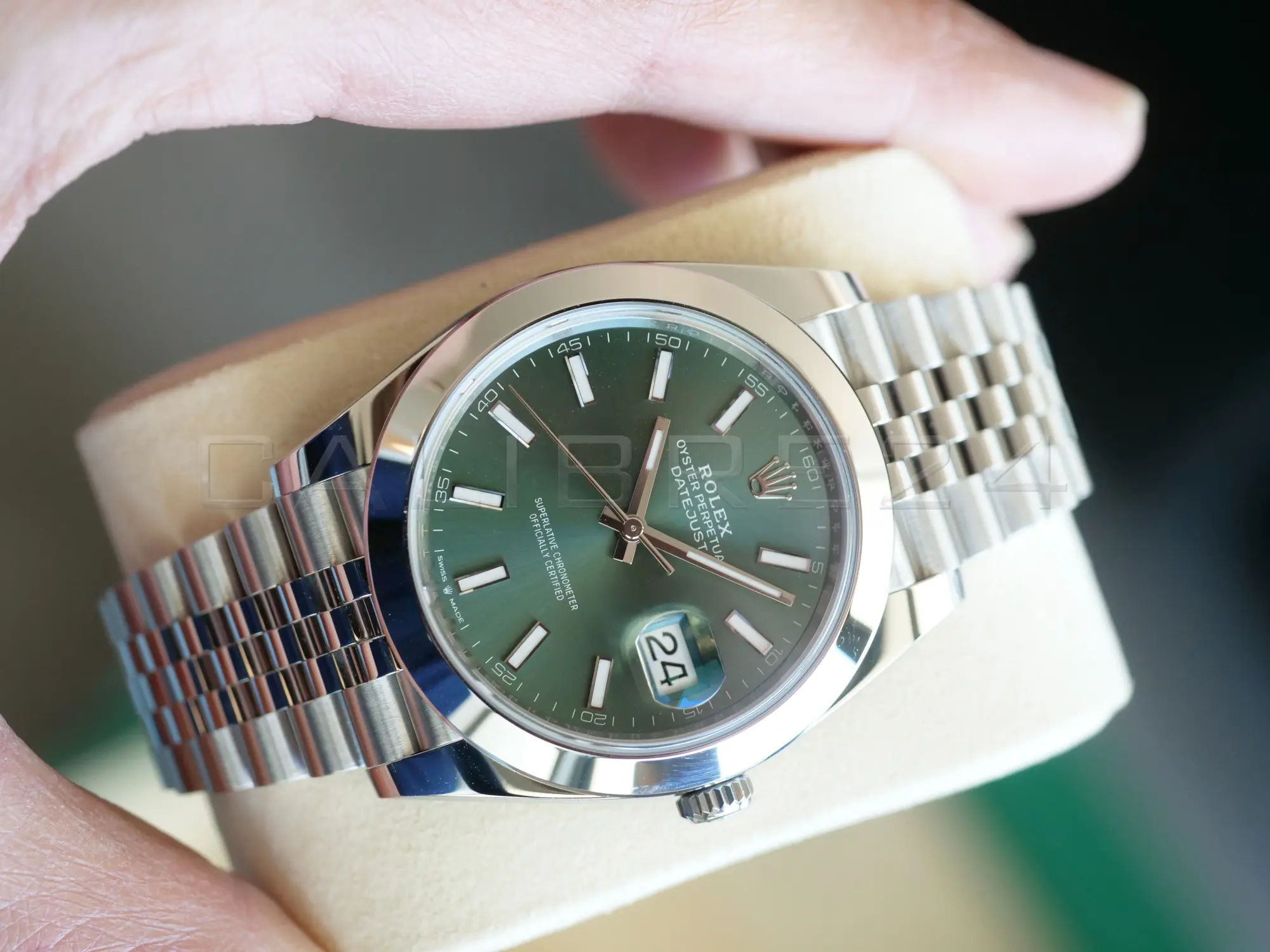 Rolex Datejust 41 Mint Green 126300 Dmooth Bezel Jubilee Bracelet 2026 Brand New Unworn 2025 full set with box and papers available at Calibre24 Luxury Watches Perth Australia