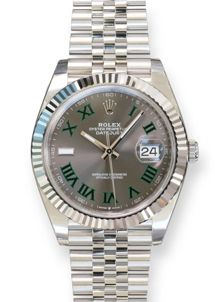 Rolex Datejust 41 Wimbledon Dial 126334 fluted bezel jubilee bracelet Brand New Old Stock 2024 Condition full set with box and papers for sale at Calibre24 Luxury Watches Perth Australia