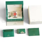 Rolex 124300-0007 coral red discontinued full set box white serial hang tag warranty card papers Calibre24 Perth