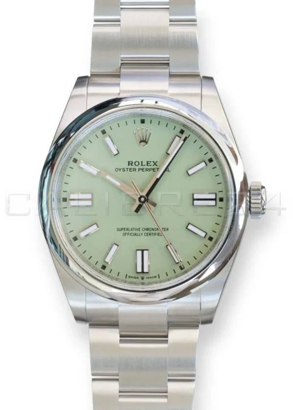Rolex Oyster Perpetual 41 Pistachio Dial 134300 Smooth Bezel Oyster Bracelet Brand New 2026 full set with box and papers available at Calibre24 Luxury Watches Perth Australia
