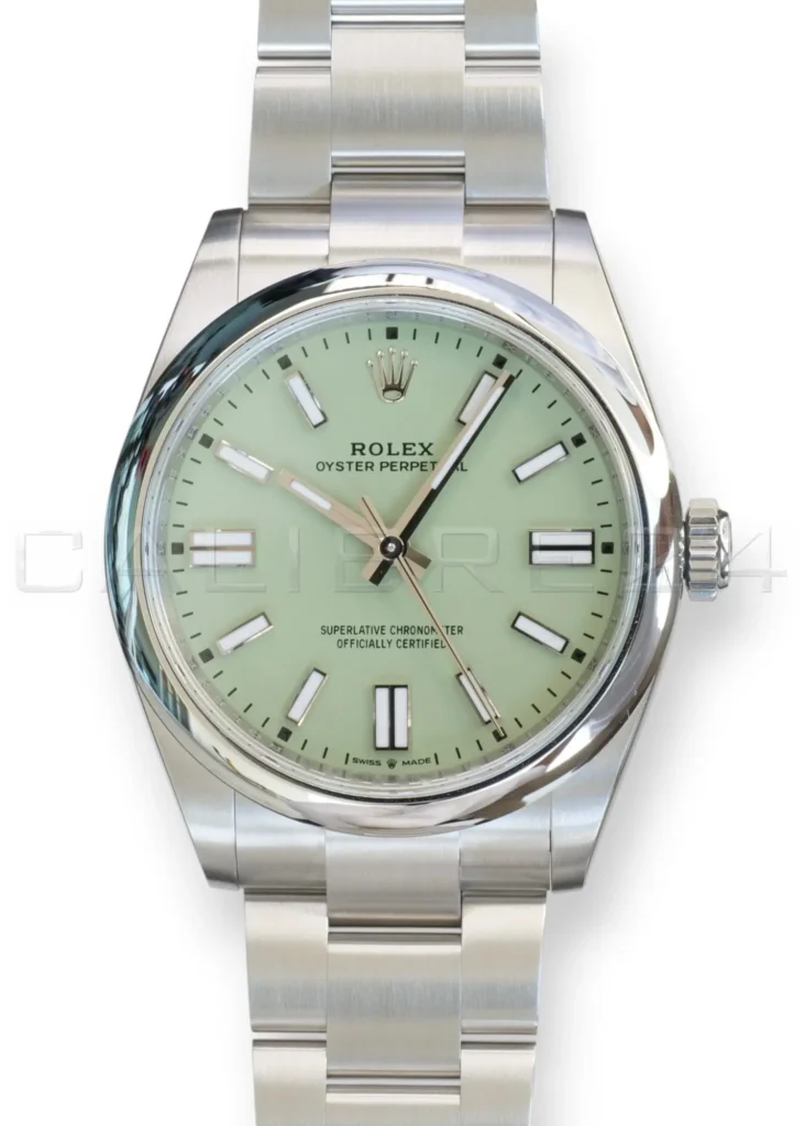 Rolex Oyster Perpetual 41 Pistachio Dial 134300 Smooth Bezel Oyster Bracelet Brand New 2026 full set with box and papers available at Calibre24 Luxury Watches Perth Australia