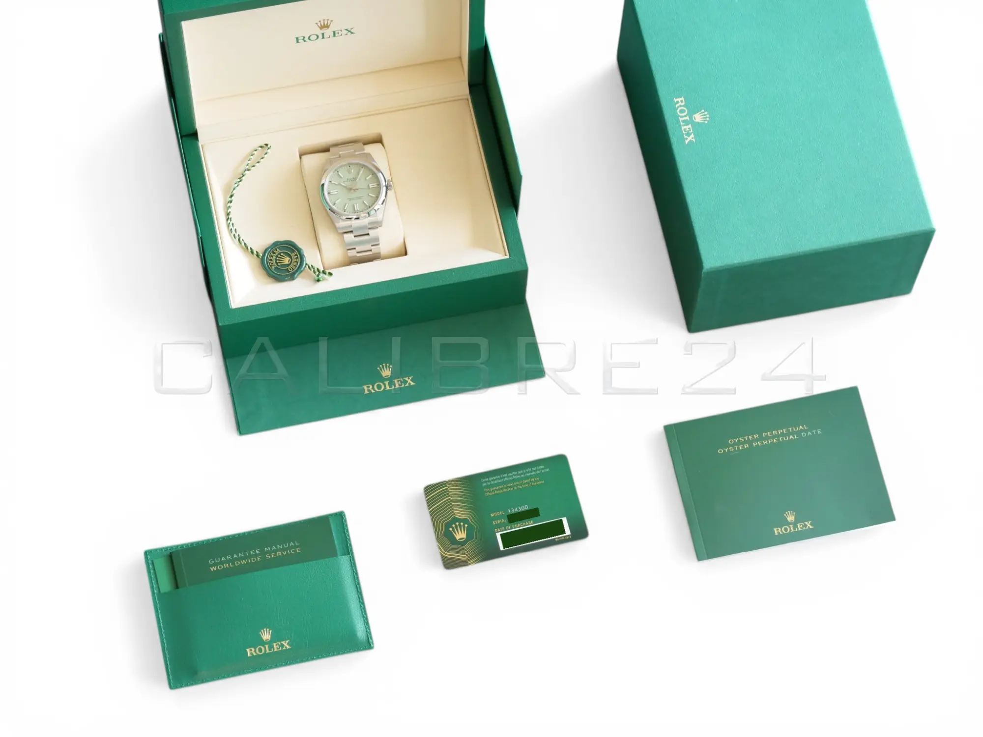 Rolex Oyster Perpetual 41 Pistachio Dial 134300 Smooth Bezel Oyster Bracelet Brand New 2026 full set with box and papers available at Calibre24 Luxury Watches Perth Australia