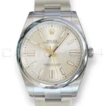 Rolex Oyster Perpetual 41 silver sunray dial 124300-0001 2023 mint Oystersteel front view