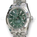 Rolex Sky Dweller Mint Green Dial 336934 Fluted Bezel Jubilee Bracelet Brand New 2026 full set with box and papers available at Calibre24 Luxury Watches Perth Australia