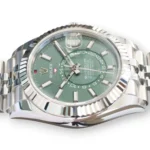 Rolex Sky Dweller Mint Green Dial 336934 Fluted Bezel Jubilee Bracelet Brand New 2026 full set with box and papers available at Calibre24 Luxury Watches Perth Australia