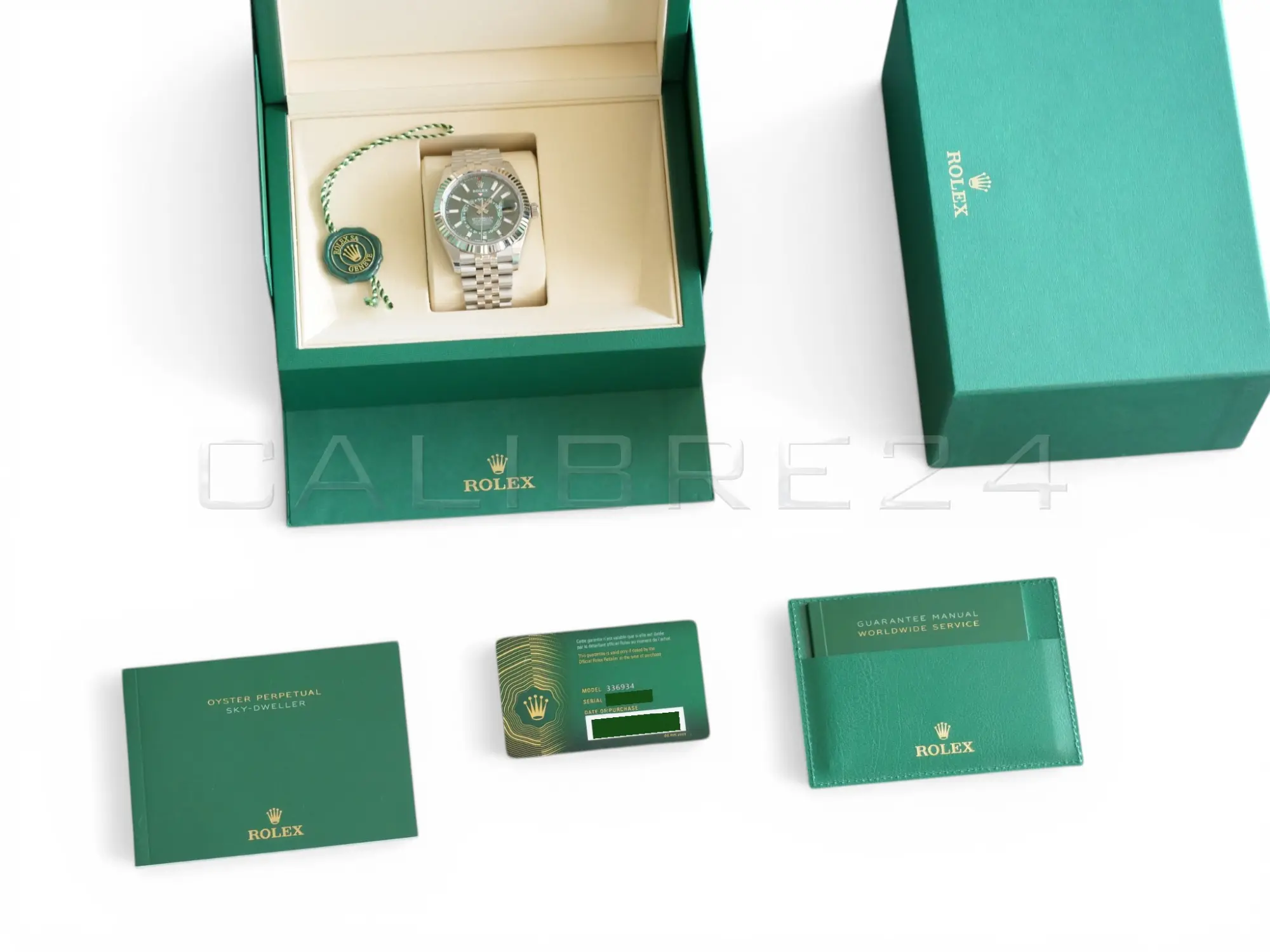 Rolex Sky Dweller Mint Green Dial 336934 Fluted Bezel Jubilee Bracelet Brand New 2026 full set with box and papers available at Calibre24 Luxury Watches Perth Australia