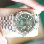Rolex Sky Dweller Mint Green Dial 336934 Fluted Bezel Jubilee Bracelet Brand New 2026 full set with box and papers available at Calibre24 Luxury Watches Perth Australia
