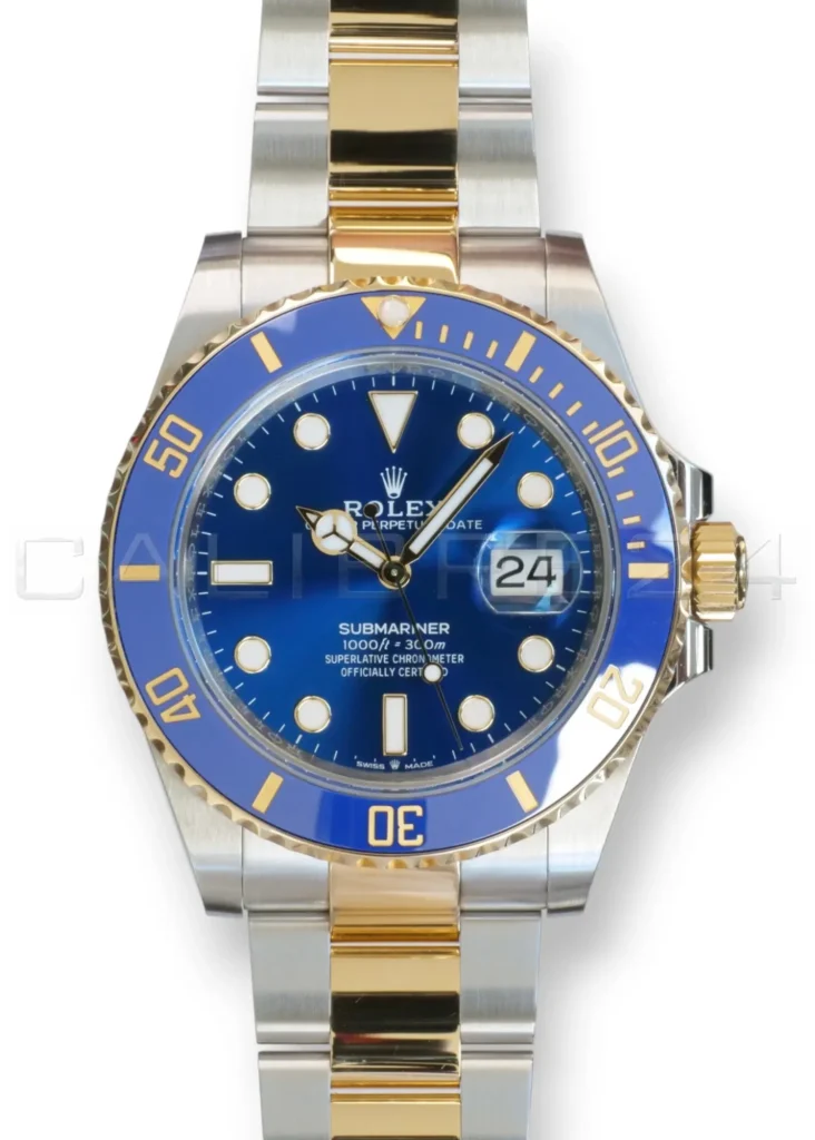 Rolex Submariner Date 41 Bluesy 126613LB yellow Rolesor blue dial blue bezel 2025 mint front view 41mm