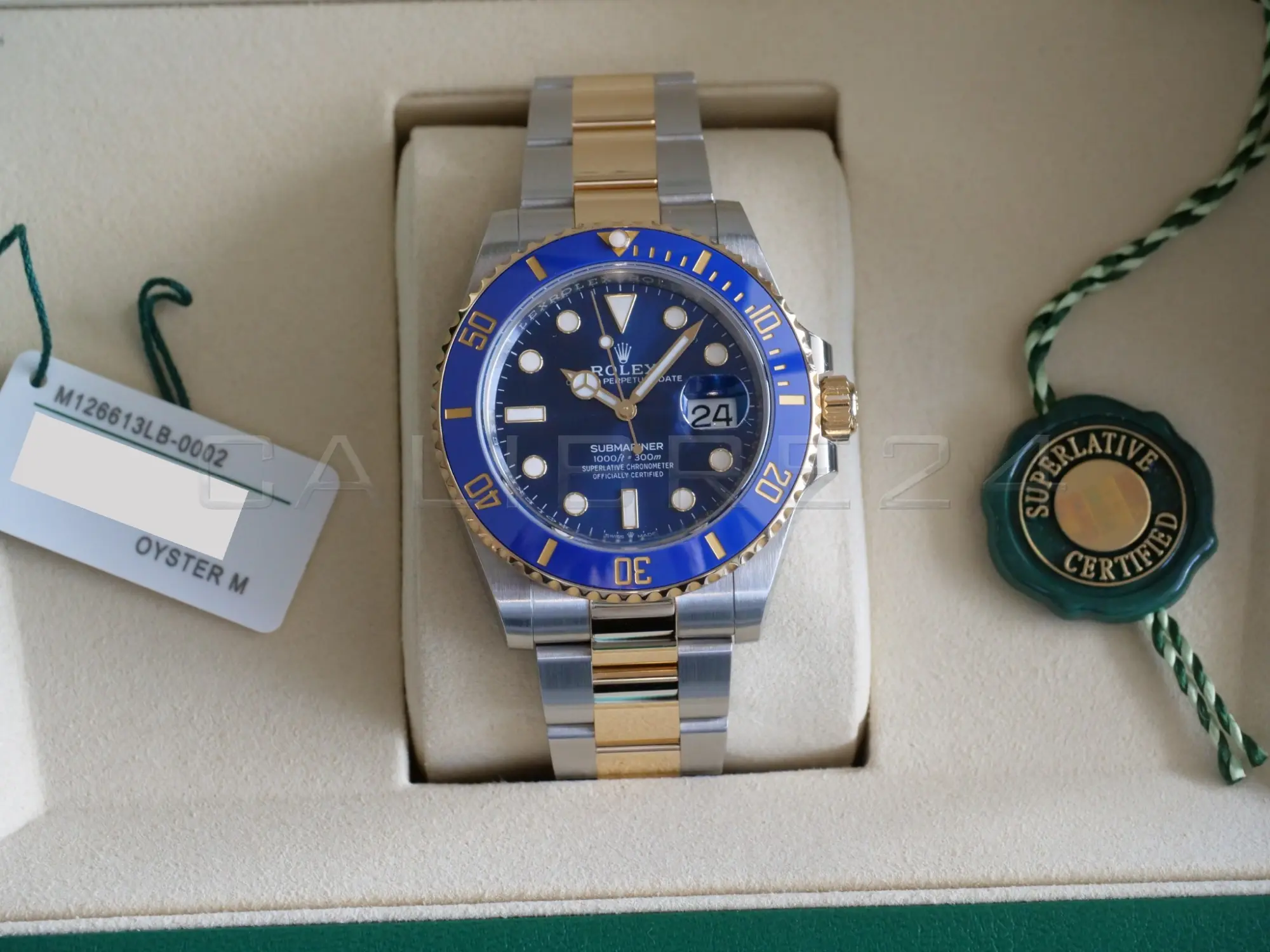 Rolex Submariner Date Bluesy 126613LB 2025 mint full set box green warranty card papers Calibre24 Perth