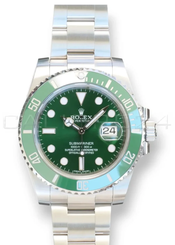Rolex Submariner Date Hulk 116610LV mint condition green Cerachrom bezel green dial Oyster bracelet front view