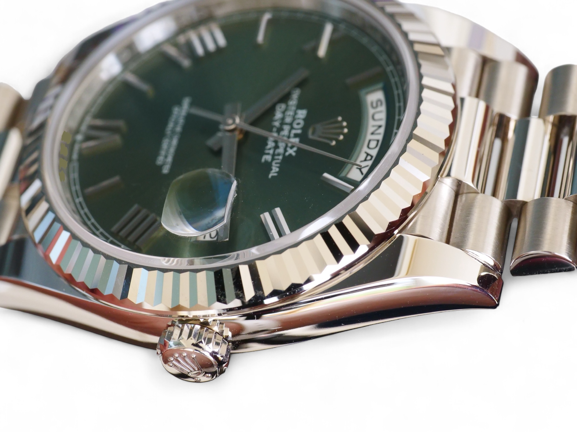 Rolex day date white gold green dial clearance