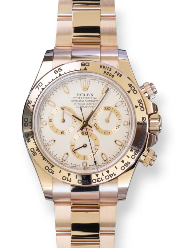 Rolex Daytona 18ct Everose Gold Rolex Daytona Ivory Dial 116505 Everose Gold Excellent full set with box and papers for sale at Calibre24 Luxury Watches Perth Australia