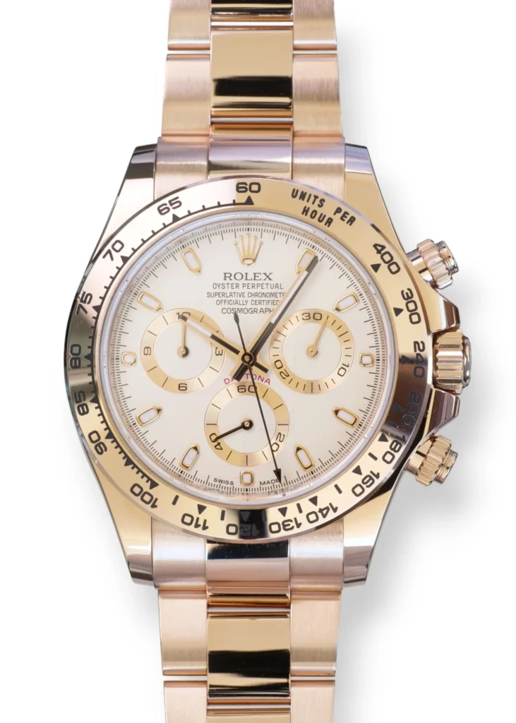 Rolex Daytona 18ct Everose Gold Rolex Daytona Ivory Dial 116505 Everose Gold Excellent full set with box and papers for sale at Calibre24 Luxury Watches Perth Australia