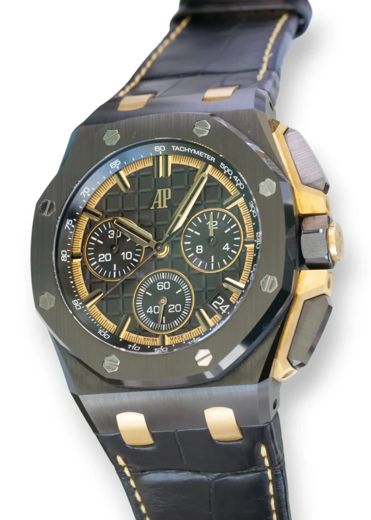 Audemars Piguet Royal Oak Offshore Chrono Black gold Dial Mint & Like New Condition full set with box and papers for sale at Calibre24 Luxury Watches Perth Australia