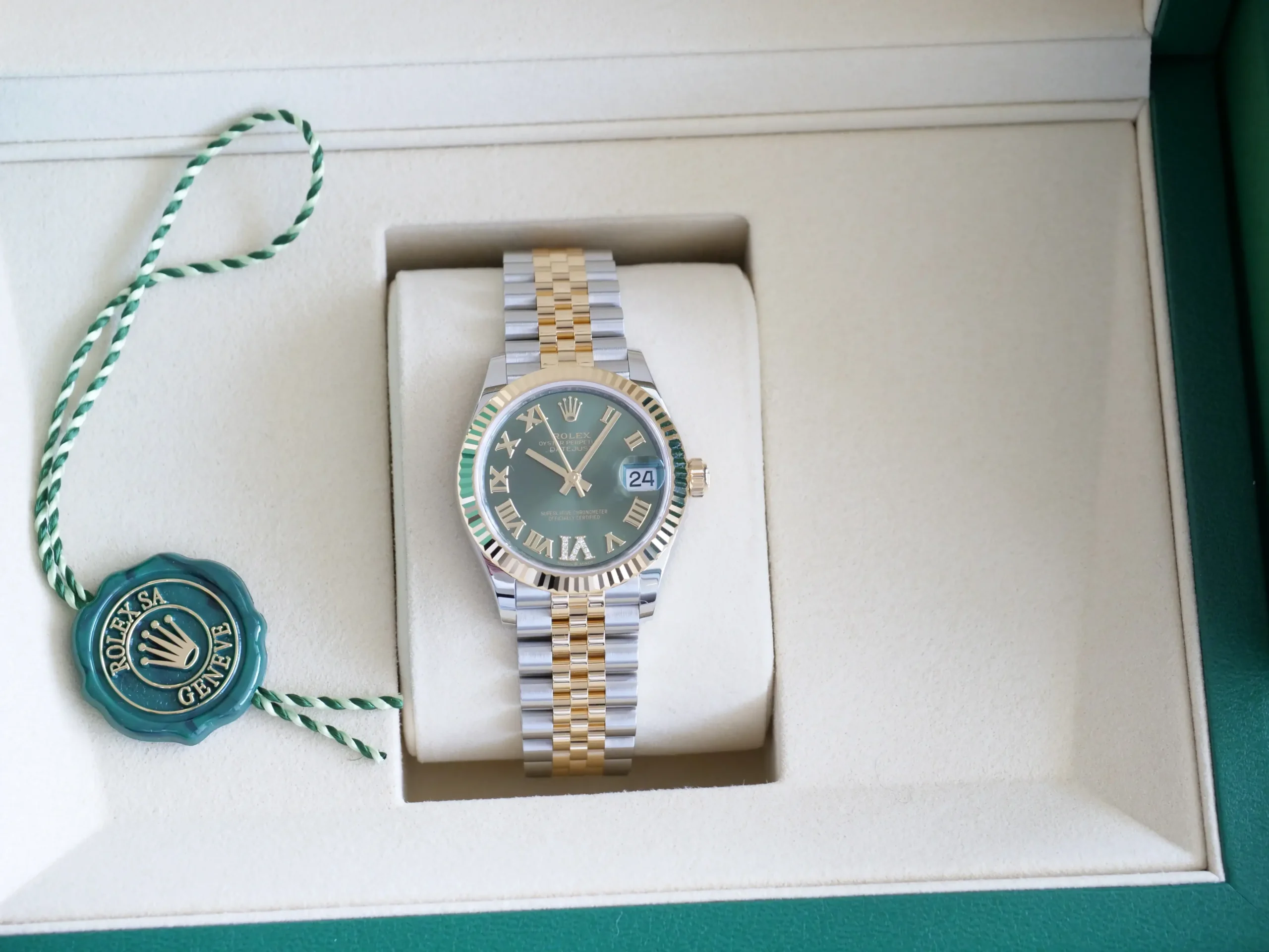 Rolex Datejust 31 Olive Green Dial Dialmond VI 278273 Brand New 2025 full set 2025 for sale at Calibre24 Luxury Watches Perth Australia