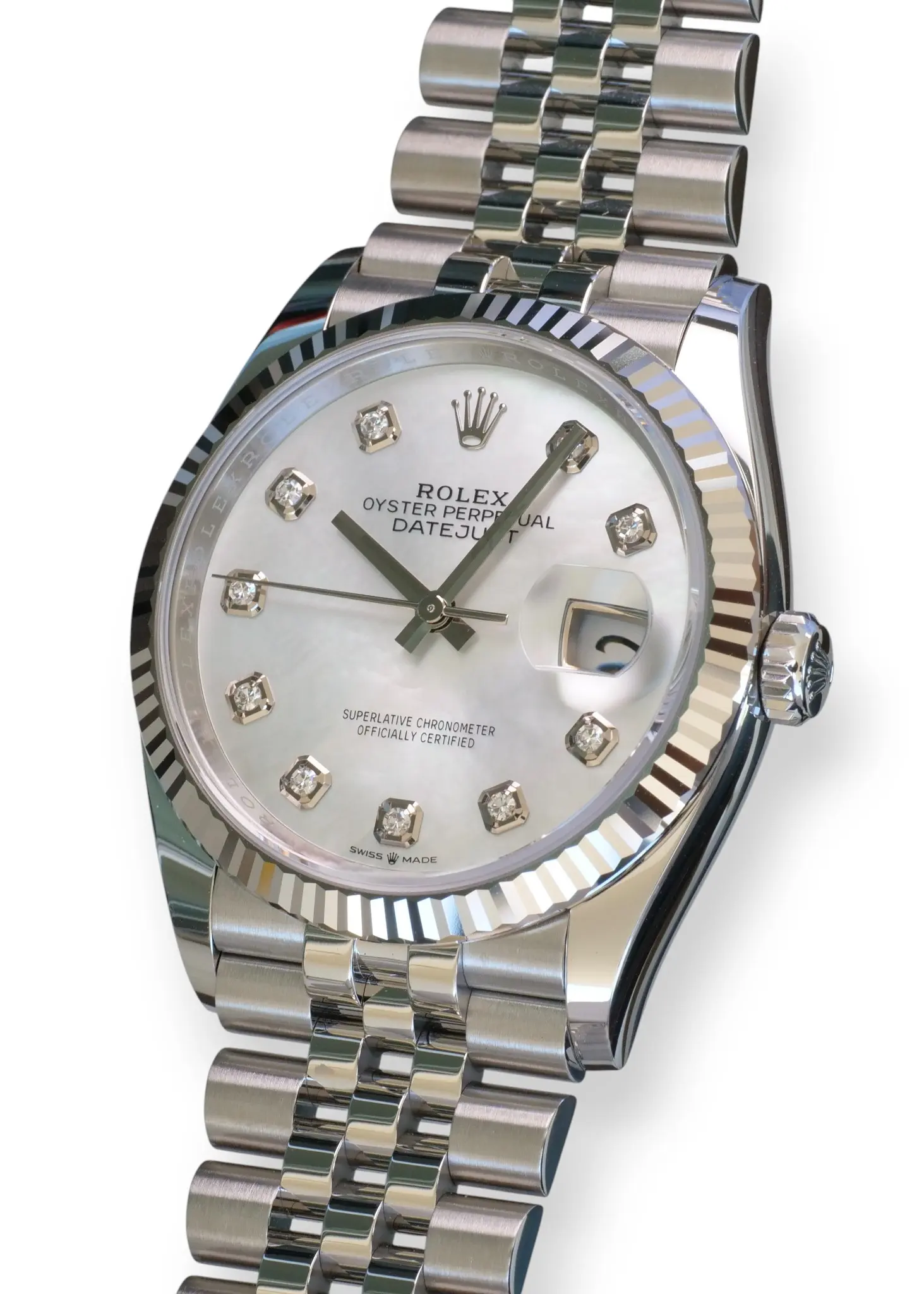 Rolex Datejust 36 Mother Of Pearl Diamond Dial 126234 2025 Brand New Condition full set with box and papers for sale at Calibre24 Luxury Watches Perth Australia