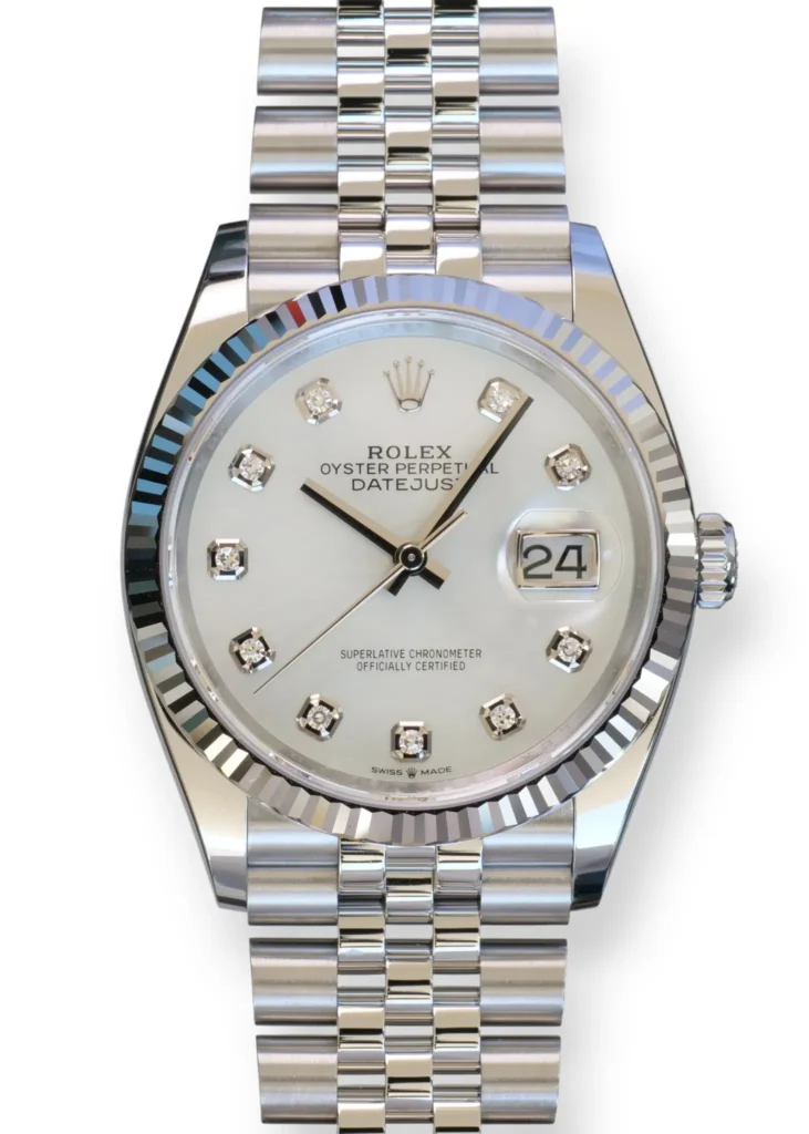 Rolex Datejust 36 Mother of Pearl Diamond-set dial Rolex Datejust 36 Mother Of Pearl Diamond Dial 126234 2025 Brand New Condition full set with box and papers for sale at Calibre24 Luxury Watches Perth Australia