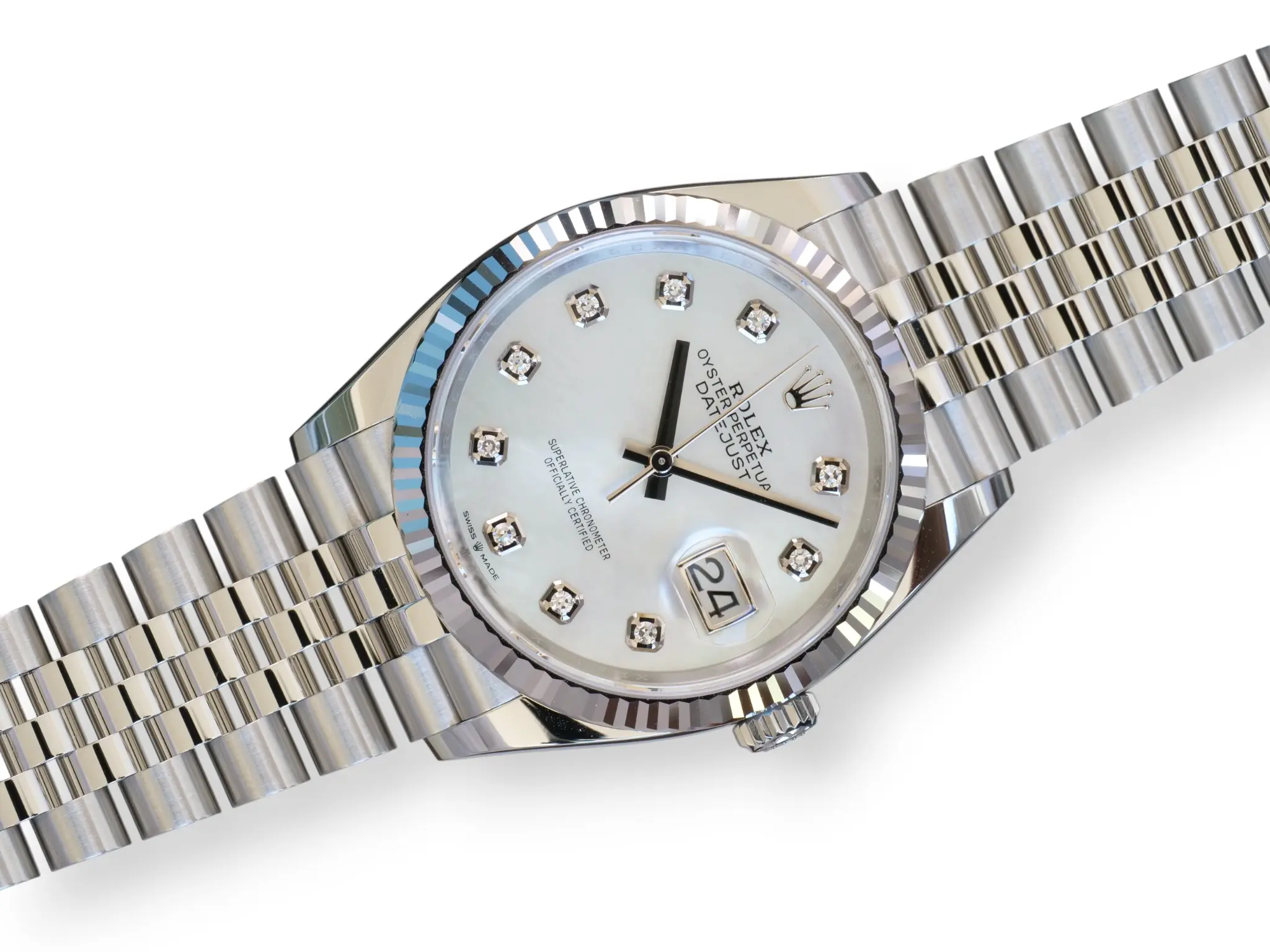 Rolex Datejust 36 Mother Of Pearl Diamond Dial 126234 2025 Brand New Condition full set with box and papers for sale at Calibre24 Luxury Watches Perth Australia