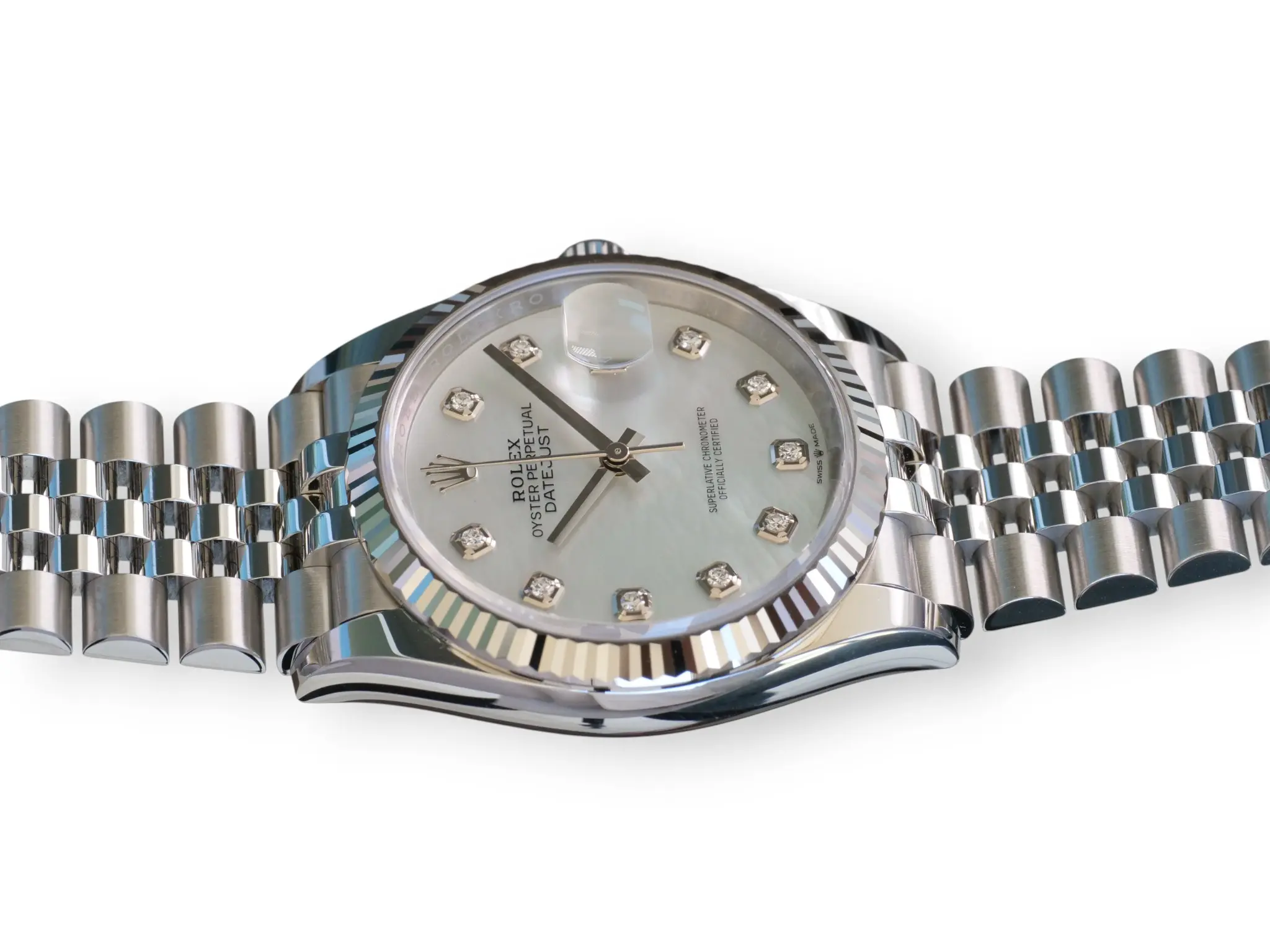 Rolex Datejust 36 Mother Of Pearl Diamond Dial 126234 2025 Brand New Condition full set with box and papers for sale at Calibre24 Luxury Watches Perth Australia