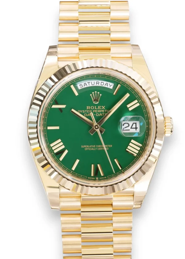 Rolex Day-Date 40 Yellow gold Money Green Dial Rolex Day Date 228238 Money Green Dial 18k Gold Brand New 2025 full set with box and papers for sale at Calibre24 Luxury Watches Perth Australia 01