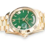 Rolex Day Date 228238 Money Green Dial 18k Gold Brand New 2025 full set with box and papers for sale at Calibre24 Luxury Watches Perth Australia 01