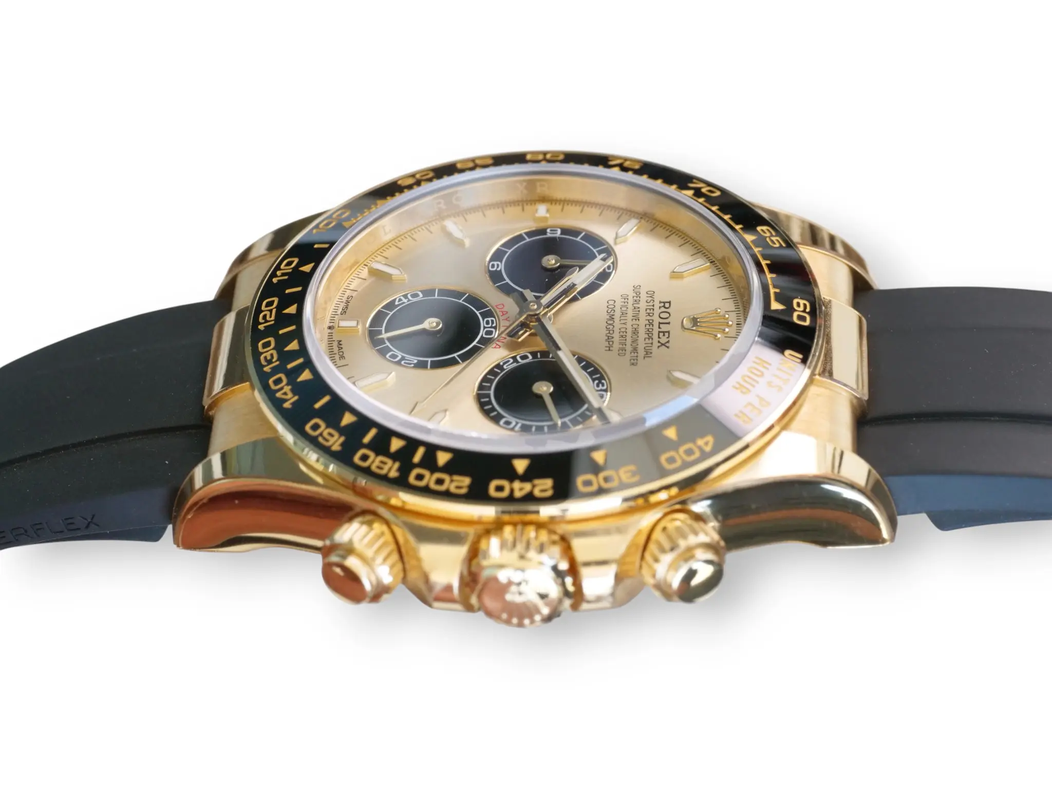 Rolex Daytona Pikachu 126518LN Yellow Golld Oyster Flex 2024 Mint Condition full set with box and papers for sale at Calibre24 Luxury Watches Perth Australia 01