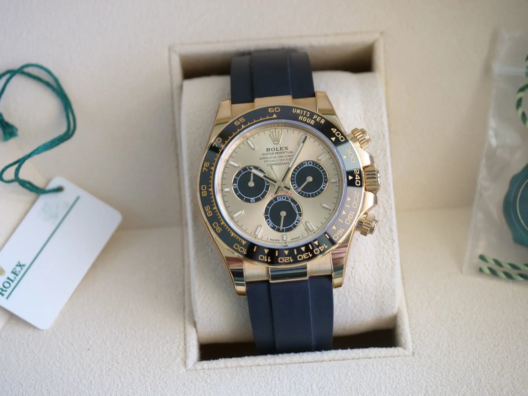 Rolex Daytona Pikachu 126518LN Yellow Golld Oyster Flex 2024 Mint Condition full set with box and papers for sale at Calibre24 Luxury Watches Perth Australia 01