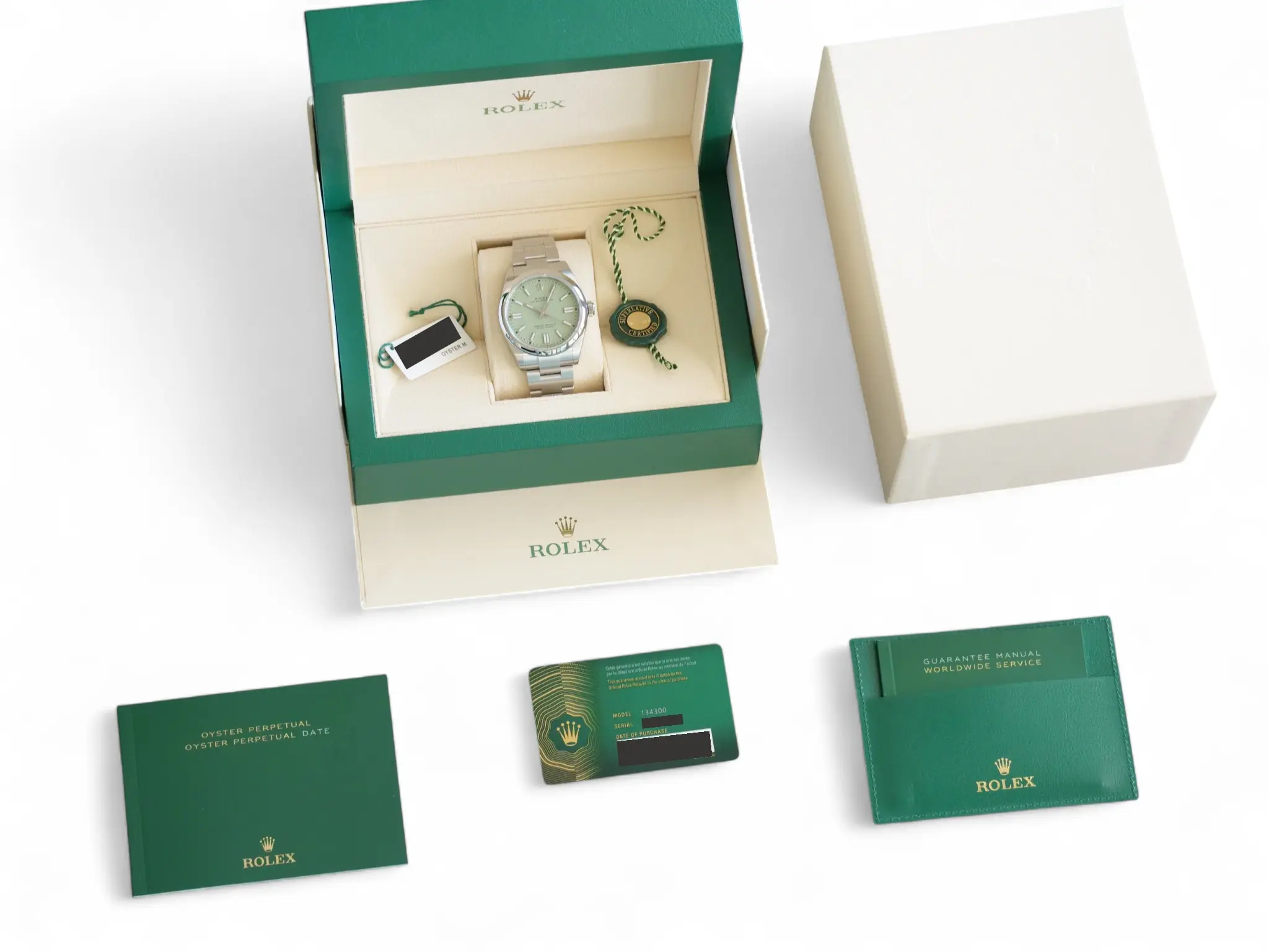 Rolex OP41 Pistachio 134300 2025 full set with box and papers for sale at Calibre24 Luxury Watches Perth Australia 14