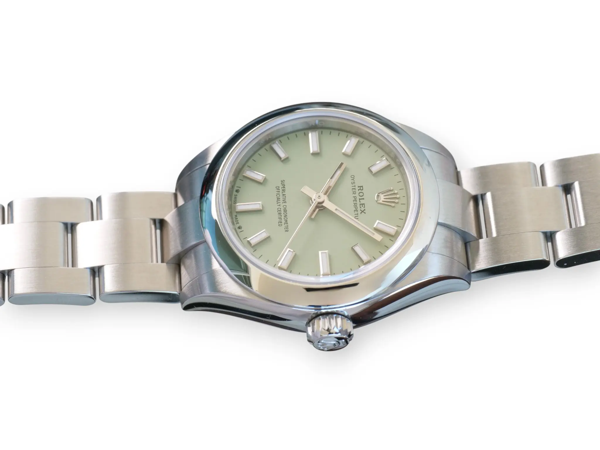 Rolex Oyster Perpetual 28 Pistachio Dial 276200 OP28 Brand New 2025 full set with box and papers for sale at Calibre24 Luxury Watches Perth Australia