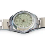 Rolex Oyster Perpetual 28 Pistachio Dial 276200 OP28 Brand New 2025 full set with box and papers for sale at Calibre24 Luxury Watches Perth Australia