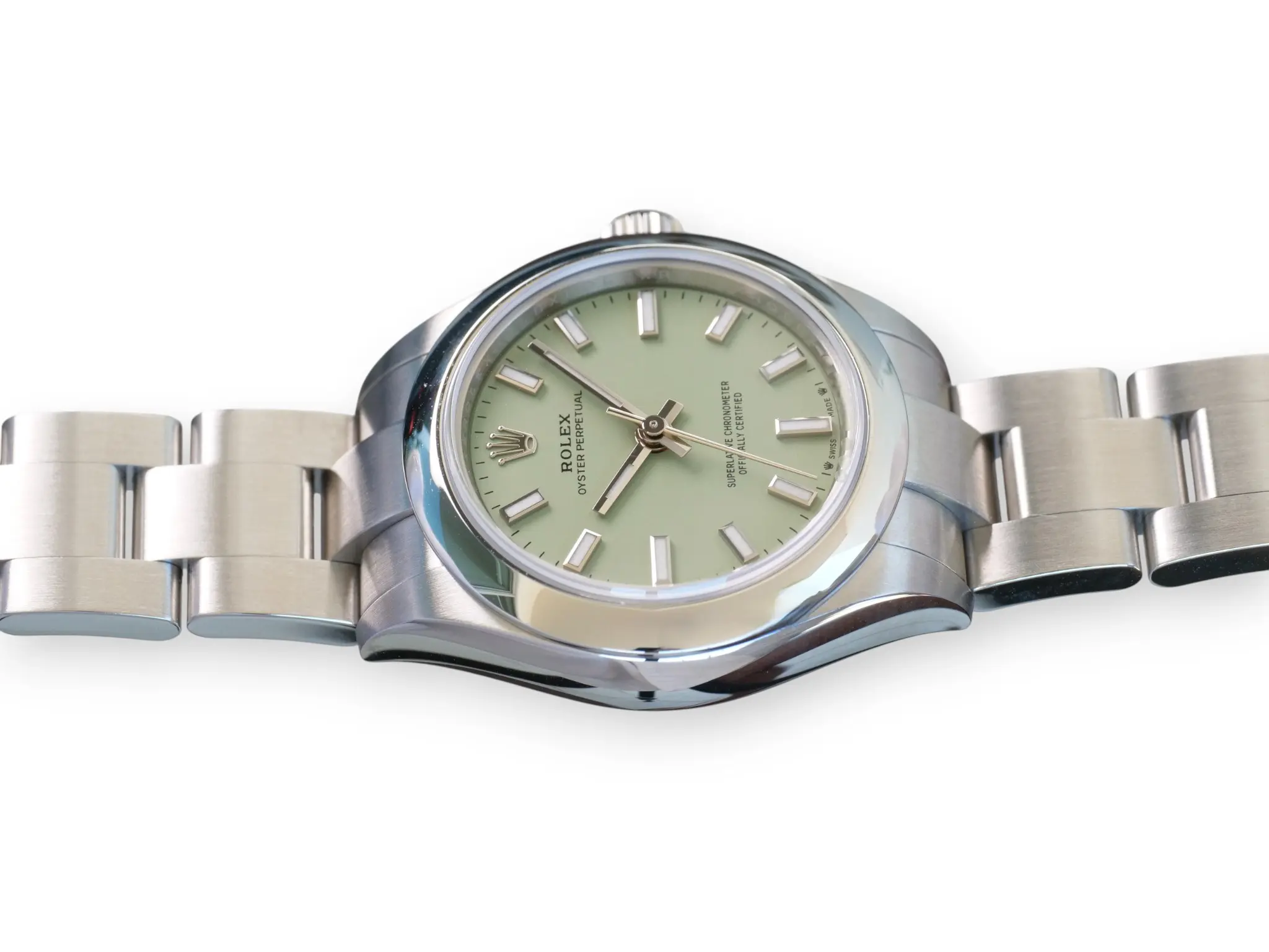 Rolex Oyster Perpetual 28 Pistachio Dial 276200 OP28 Brand New 2025 full set with box and papers for sale at Calibre24 Luxury Watches Perth Australia