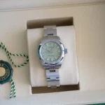 Rolex Oyster Perpetual 28 Pistachio Dial 276200 OP28 Brand New 2025 full set with box and papers for sale at Calibre24 Luxury Watches Perth Australia