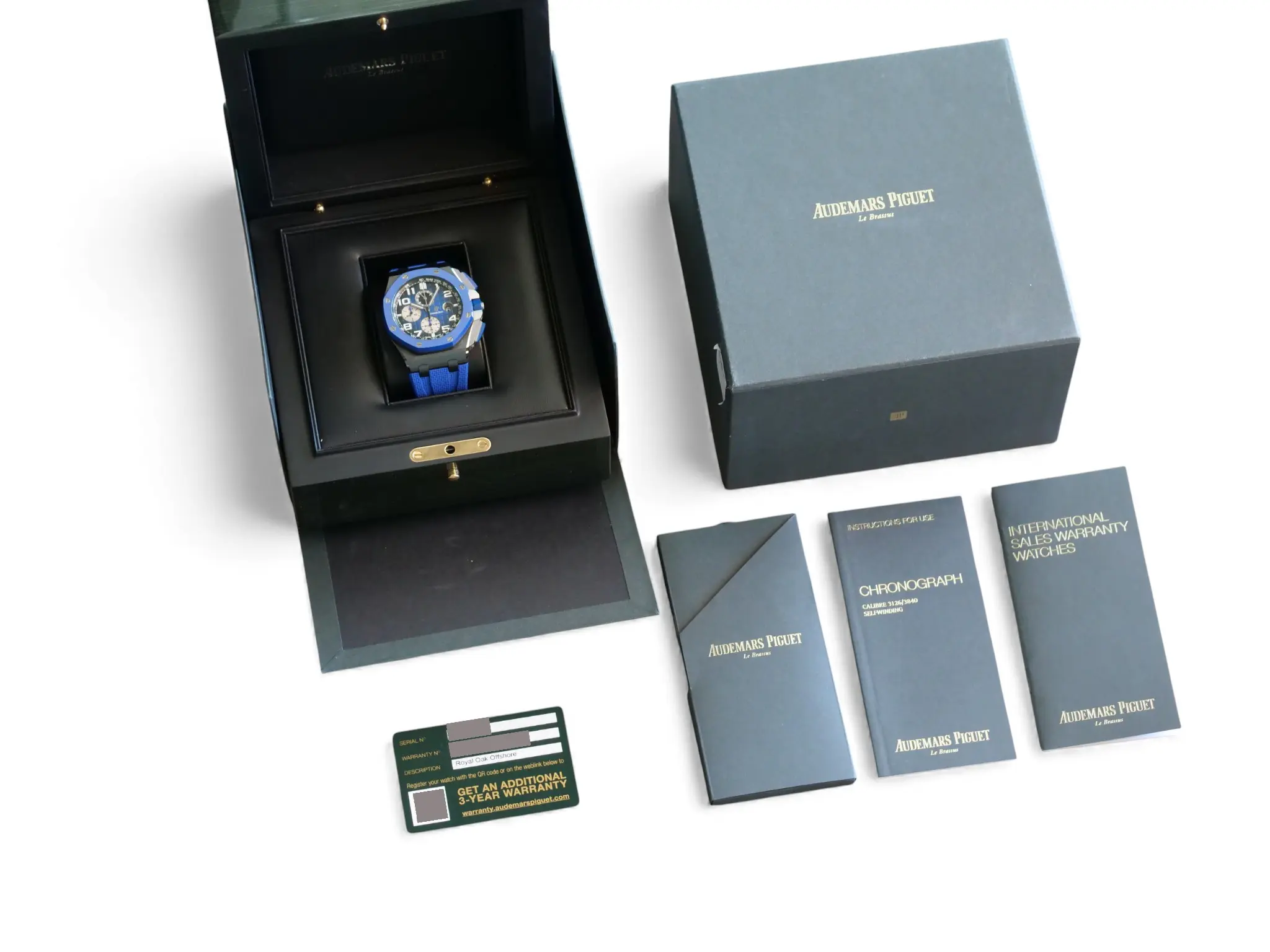 Audemars Piguet Royal Oak Offshore 26405CE Ceramic Smoked Blue 2021 Mint Condition full set with box and papers for sale at Calibre24 Luxury Watches Perth Australia
