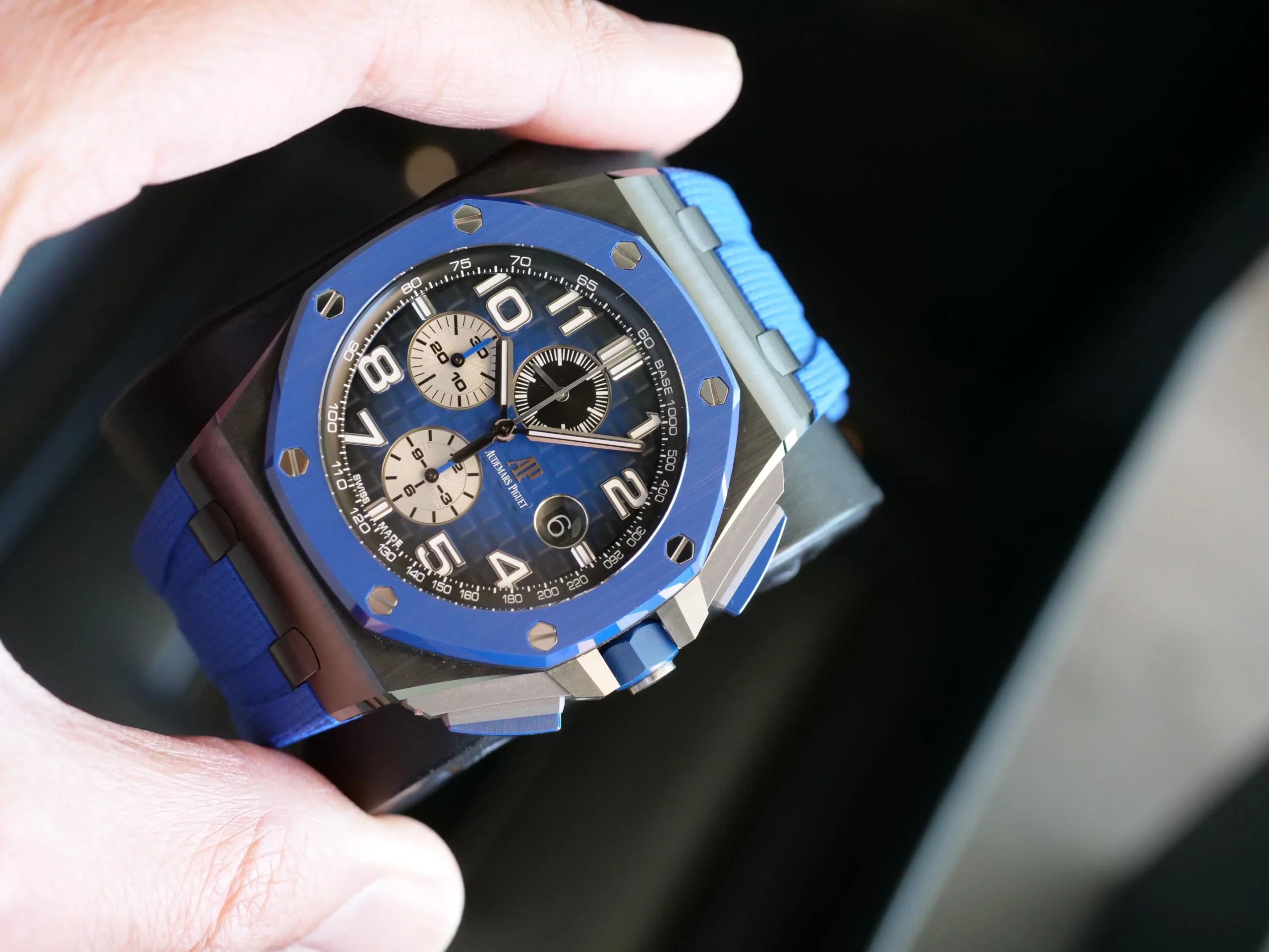 Audemars Piguet Royal Oak Offshore 26405CE Ceramic Smoked Blue 2021 Mint Condition full set with box and papers for sale at Calibre24 Luxury Watches Perth Australia