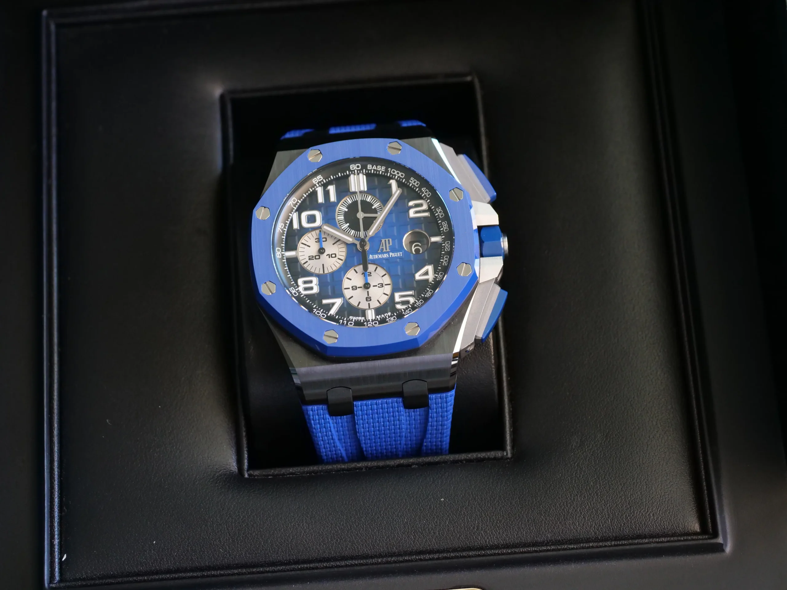 Audemars Piguet Royal Oak Offshore 26405CE Ceramic Smoked Blue 2021 Mint Condition full set with box and papers for sale at Calibre24 Luxury Watches Perth Australia