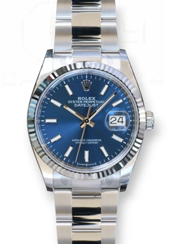 Rolex Datejust 36 126234 Blue Dial Rolex Datejust 36 Blue Dial Fluted Bezel Oyster Bracelet DJ36 126234 Brand New Factory Stickers 2025 model full set with box and papers for sale at Calibre24 Luxury Watches Perth Australia