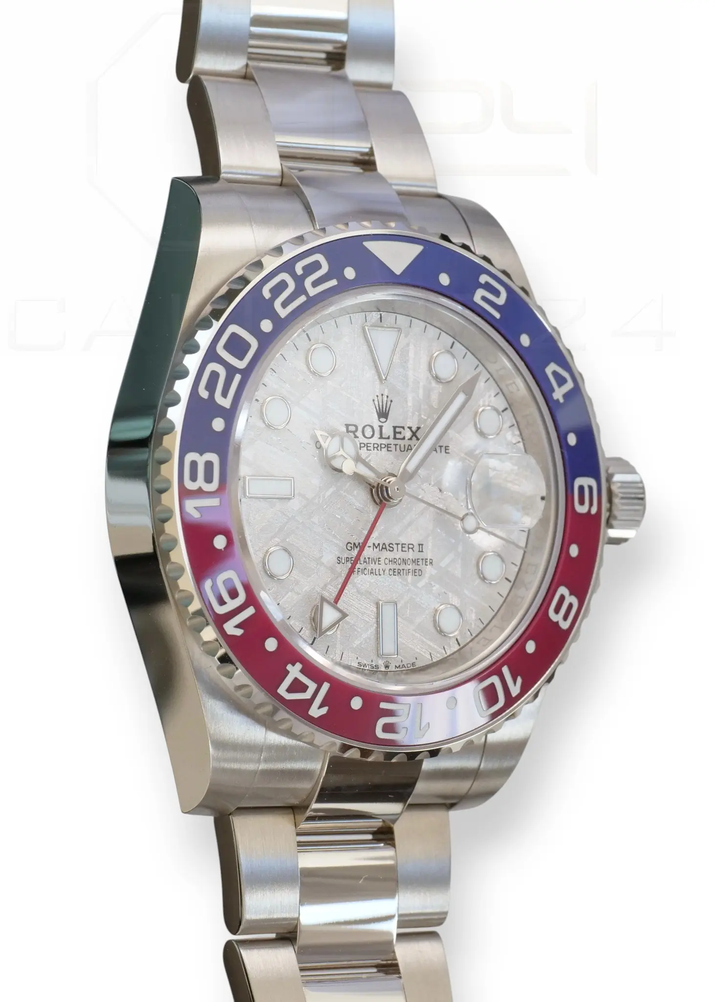 Rolex GMT Master II Pepsi Meteorite Dial Brand New Unsized Unworn with white and green tags 2025 full set with box and papers available at Calibre24 Luxury Watches Perth Australia