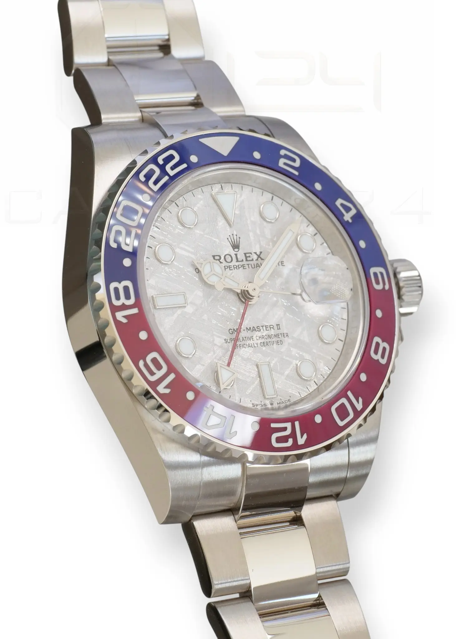 Rolex GMT Master II Pepsi Meteorite Dial Brand New Unsized Unworn with white and green tags 2025 full set with box and papers available at Calibre24 Luxury Watches Perth Australia