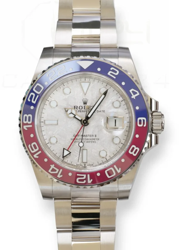 ROLEX GMT‑MASTER II 126719BLRO, Rolex GMT Master II Pepsi Meteorite Dial Brand New Unsized Unworn with white and green tags 2025 full set with box and papers available at Calibre24 Luxury Watches Perth Australia