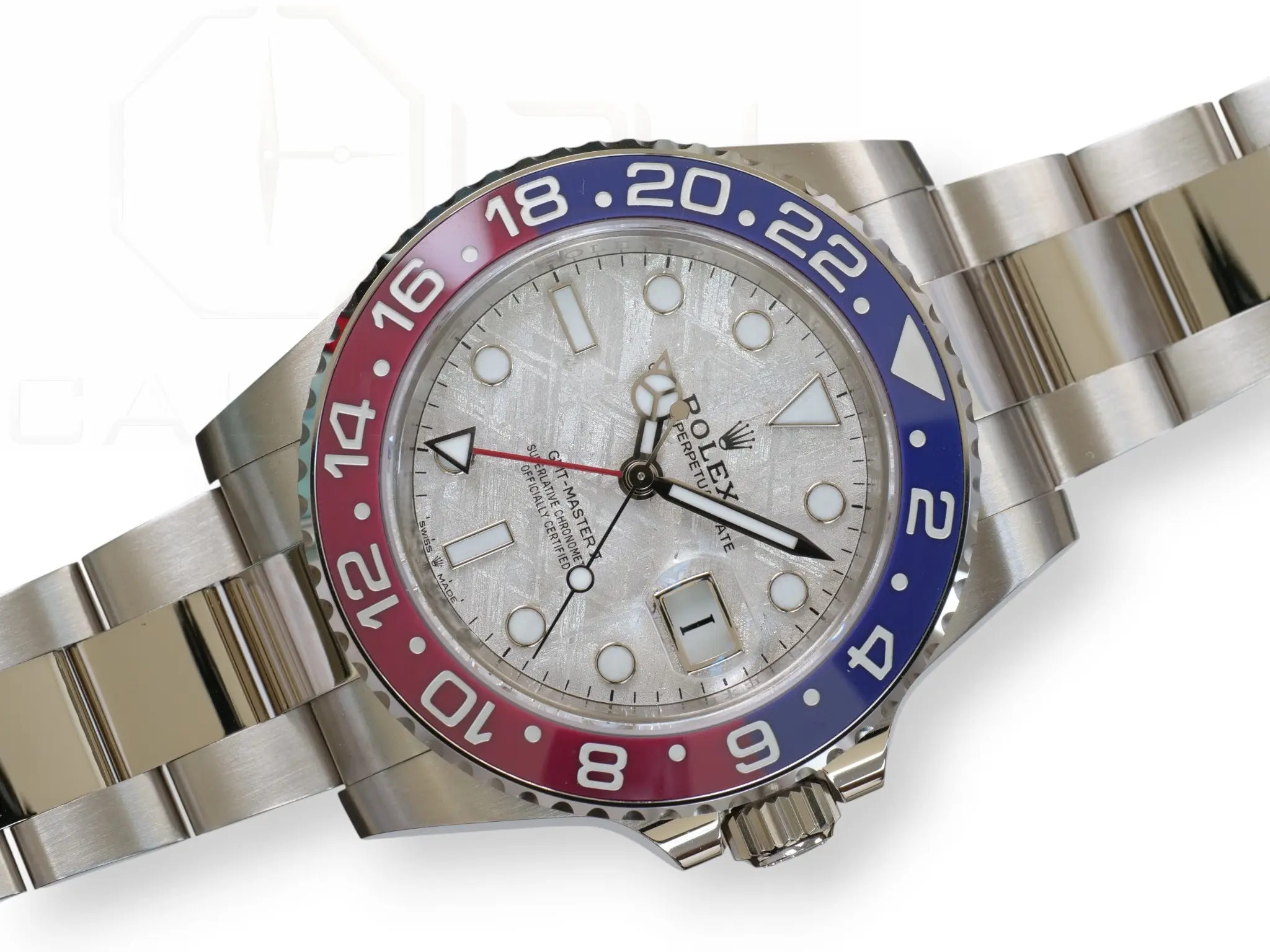 Rolex GMT Master II Pepsi Meteorite Dial Brand New Unsized Unworn with white and green tags 2025 full set with box and papers available at Calibre24 Luxury Watches Perth Australia