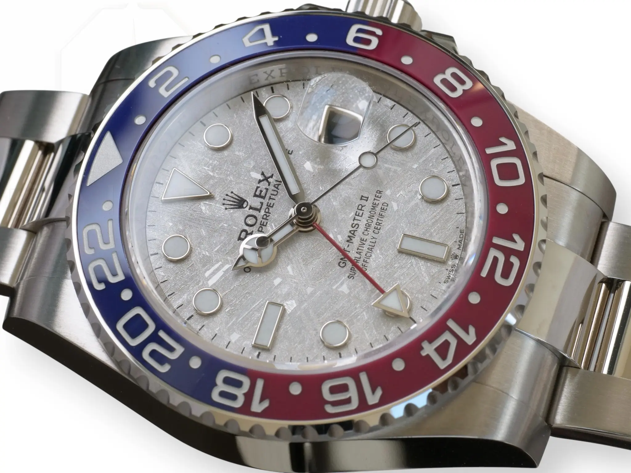 Rolex GMT Master II Pepsi Meteorite Dial Brand New Unsized Unworn with white and green tags 2025 full set with box and papers available at Calibre24 Luxury Watches Perth Australia