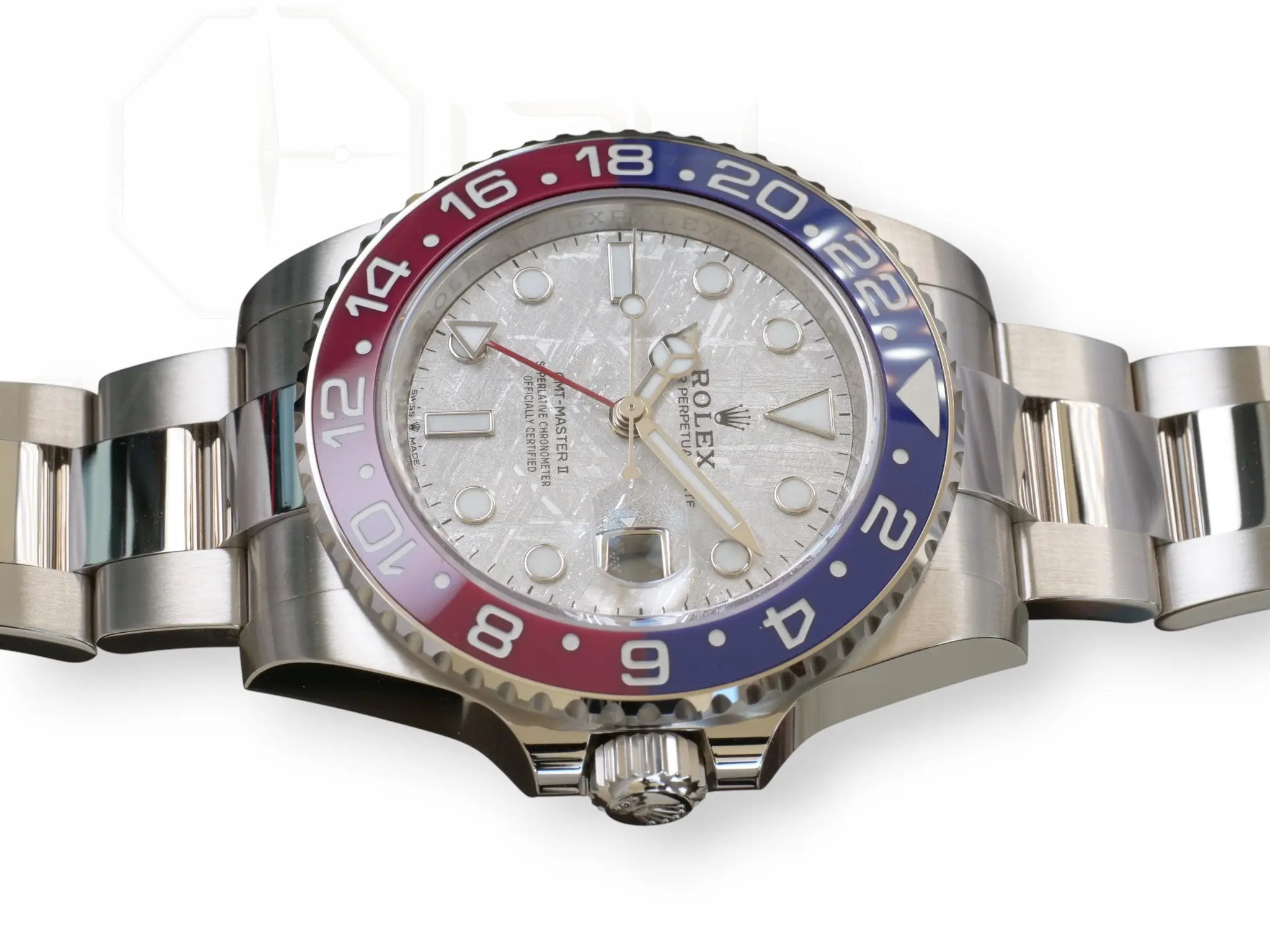 Rolex GMT Master II Pepsi Meteorite Dial Brand New Unsized Unworn with white and green tags 2025 full set with box and papers available at Calibre24 Luxury Watches Perth Australia