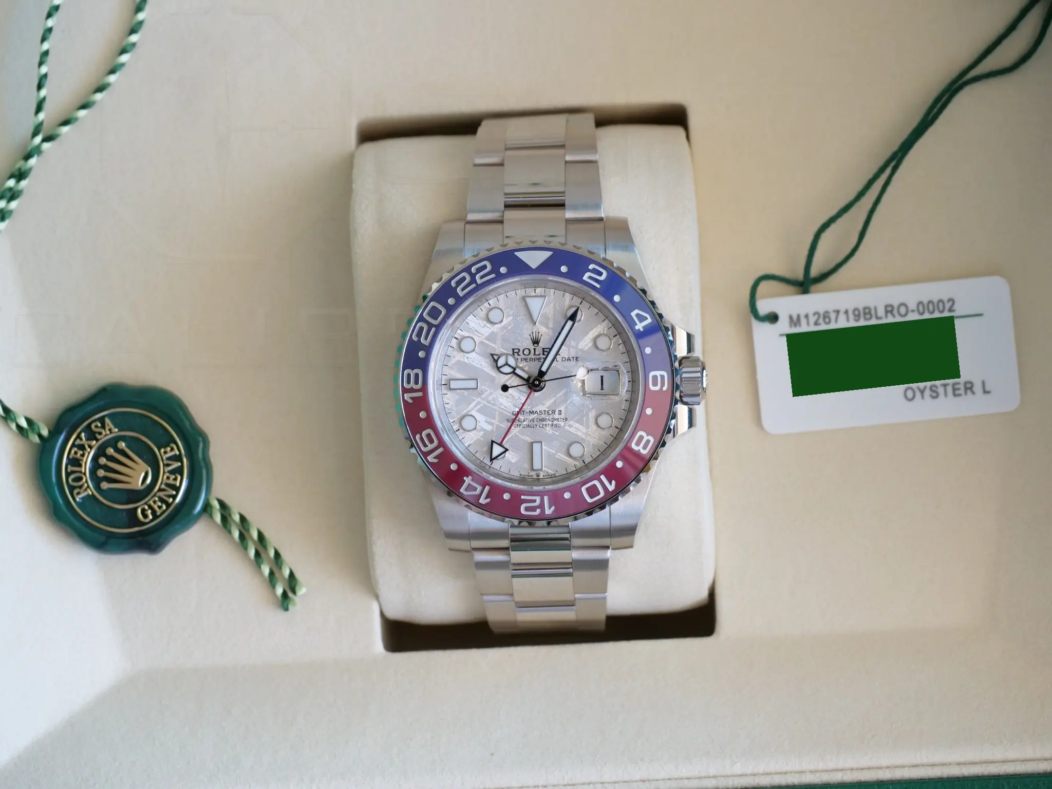 Rolex GMT Master II Pepsi Meteorite Dial Brand New Unsized Unworn with white and green tags 2025 full set with box and papers available at Calibre24 Luxury Watches Perth Australia