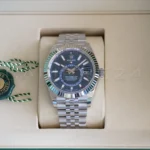 Rolex Sky Dweller Blue Dial 336934 Fluted Bezel Jubilee Bracelet Brand New 2026 full set with box and papers available at Calibre24 Luxury Watches Perth Australia