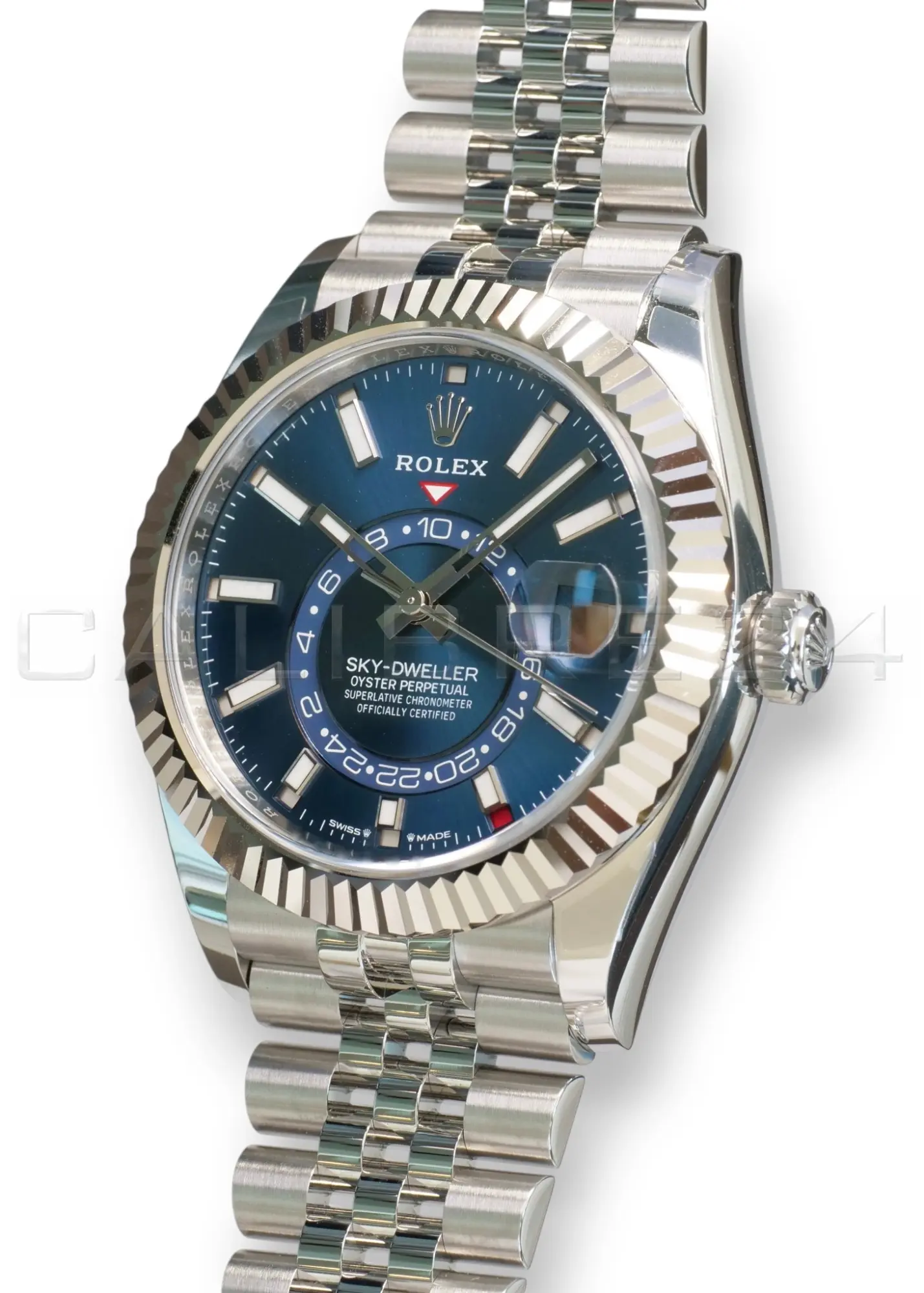 Rolex Sky Dweller Blue Dial 336934 Fluted Bezel Jubilee Bracelet Brand New 2026 full set with box and papers available at Calibre24 Luxury Watches Perth Australia