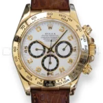 Rolex Daytona Yellow Gold 16518 Rolex Cosmograph Daytona 16518 white dial with diamond markers Yellow Gold leather Strap with factory papers papers available at Calibre24 Luxury Watches Perth Australia