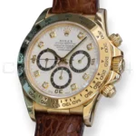 Rolex Cosmograph Daytona 16518 white dial with diamond markers Yellow Gold leather Strap with factory papers papers available at Calibre24 Luxury Watches Perth Australia